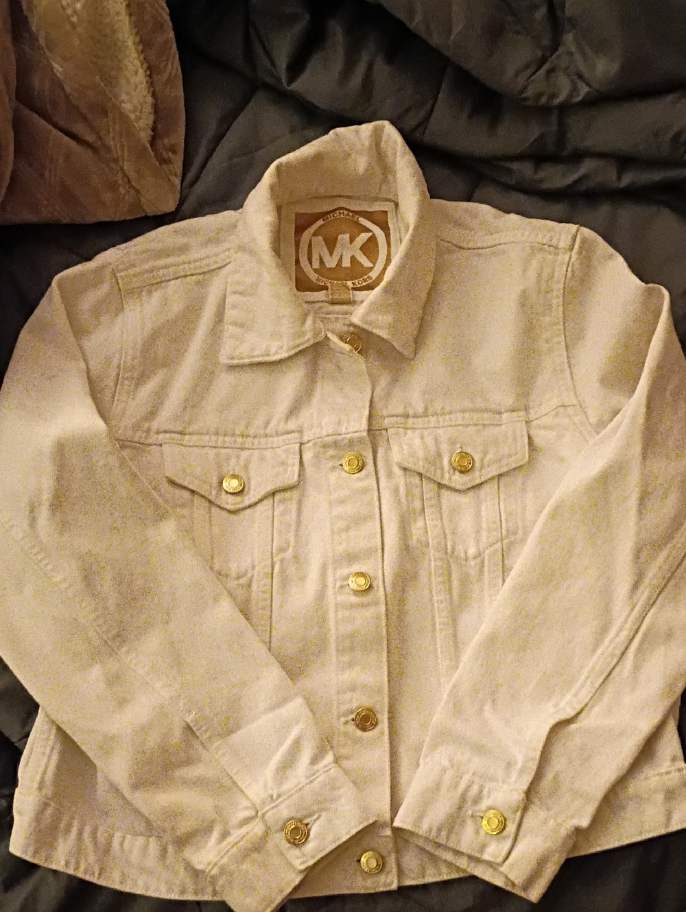 Michael Kors White Denim Jacket with Gold-Tone Buttons
